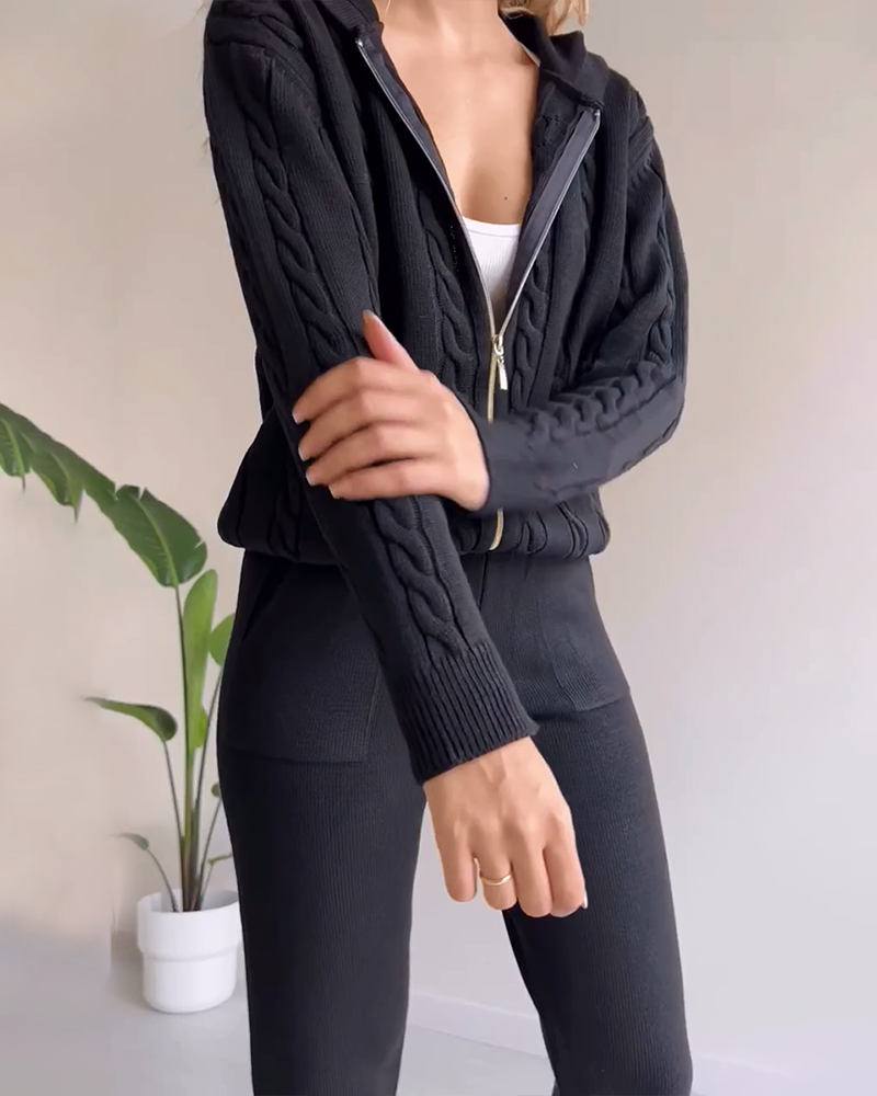 WW | Casual jacquard cardigan set with twist design