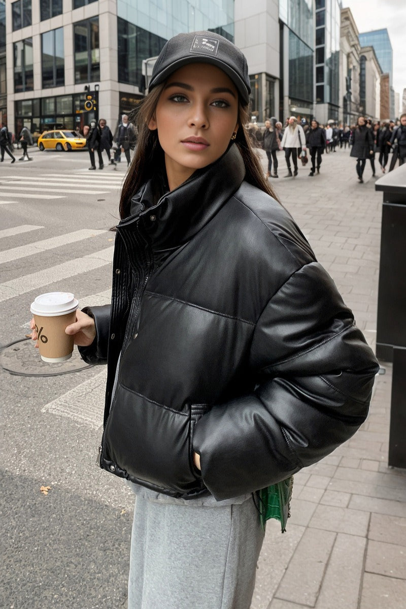 WW | Faux Leather Insulated Puffer Jacket