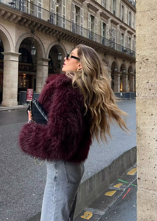 WW | Kunstpelz Winterjacke in Burgunder