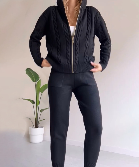 WW | teilige gestrickte Lounge-Set - trendiger Hoodie und Jogginganzug für Damen