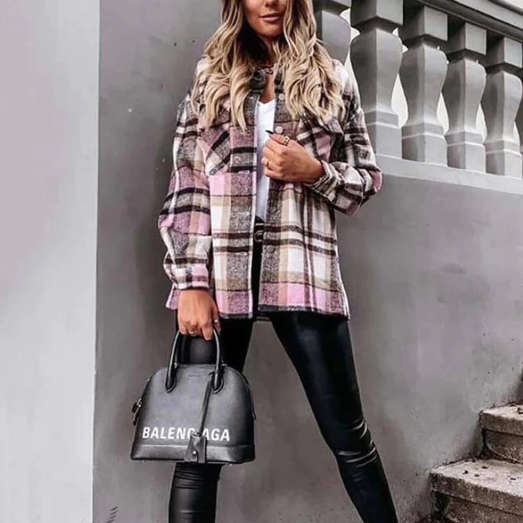 WW - Damen karierte oversized Jacke für gemütliches Styling