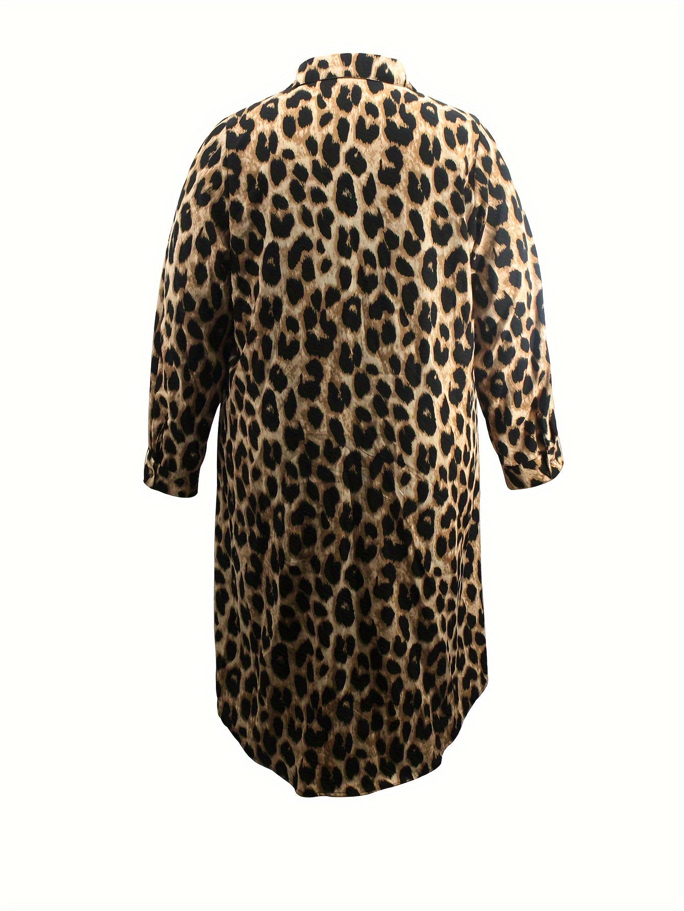 WW | Lässiges Leopardenmuster Hemdkleid Mit Langen Ärmeln