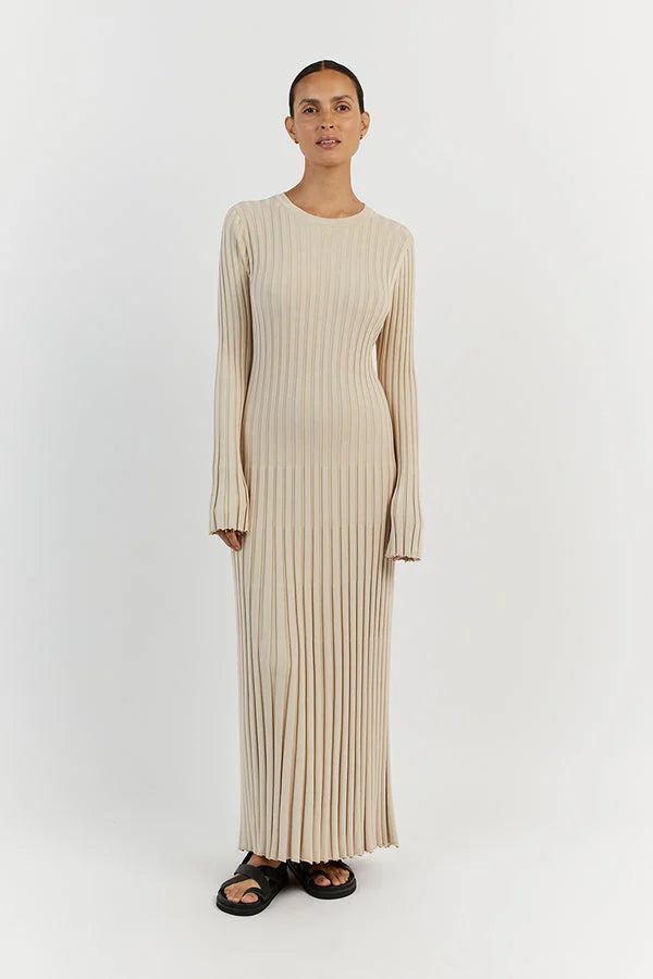 Elodie | Crew Neck Knit Midi Dress