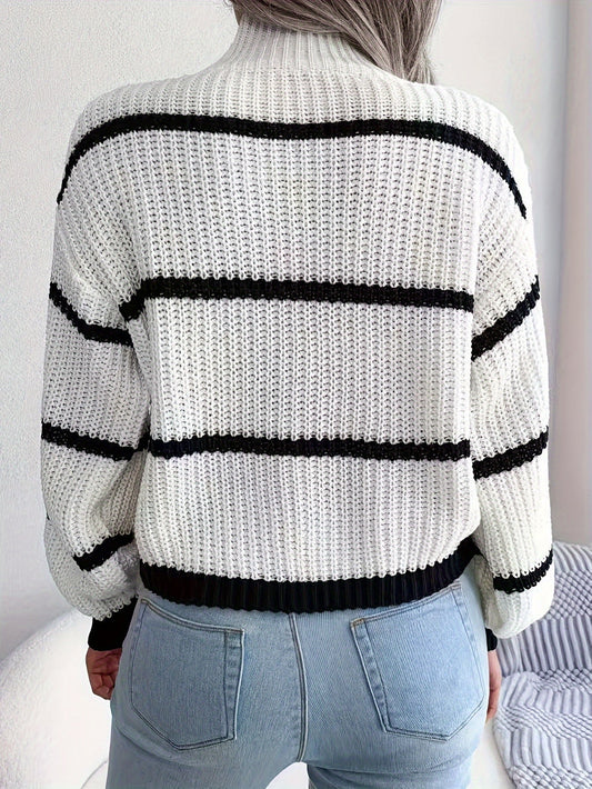 WW | Gestreifter Woll-Rollkragen-Strickpullover Pullover Damen - Perfekt für den Alltag
