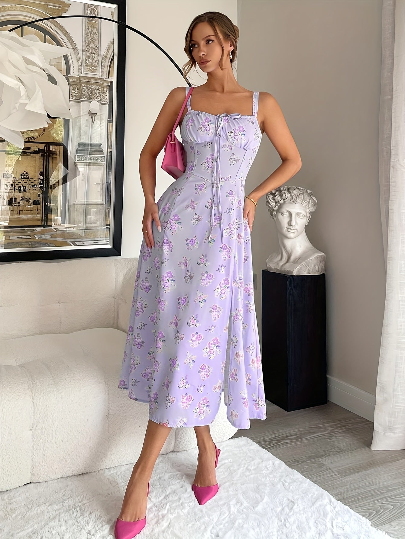 Luna Bloom Open-Back Midi Dress