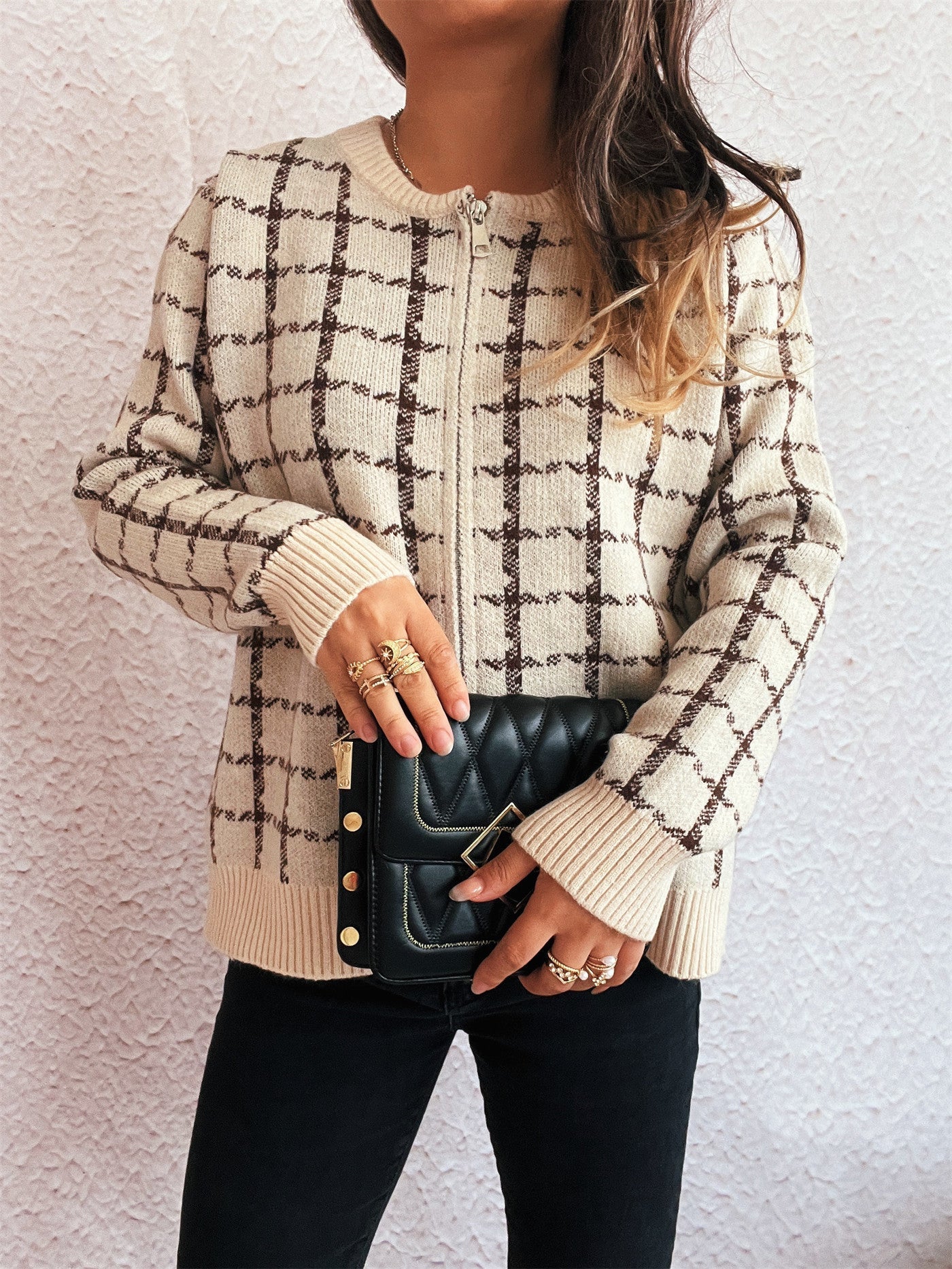 WW | Gemütlicher, karierter Cardigan mit Taschen für den Alltagsstil