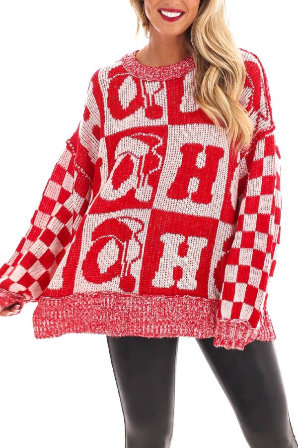 WW | Christmas Letters Round Neck Long Sleeve Loose Knit Sweater
