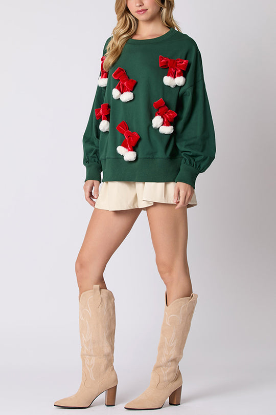 WW | Weihnachts Schleife Verziert Lässiges Langärmeliges Sweatshirt