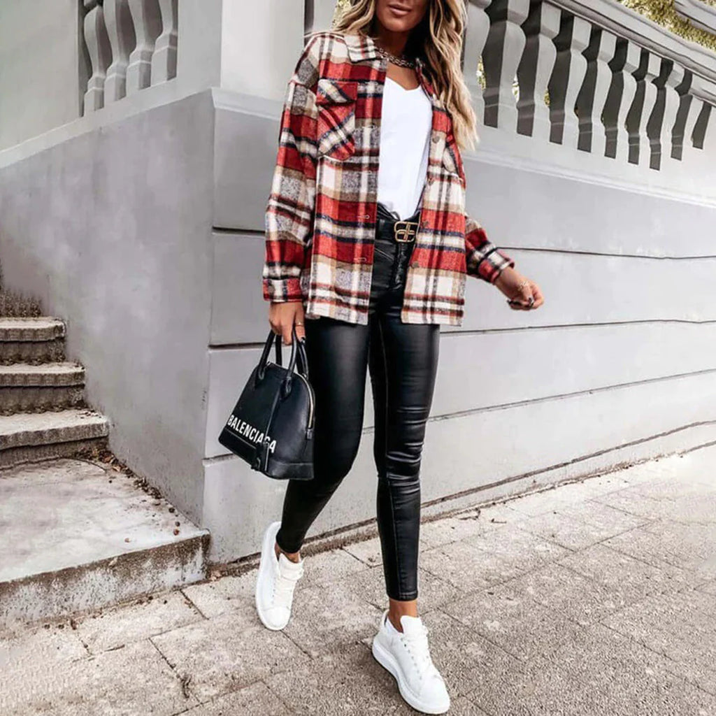 WW - Damen karierte oversized Jacke für gemütliches Styling
