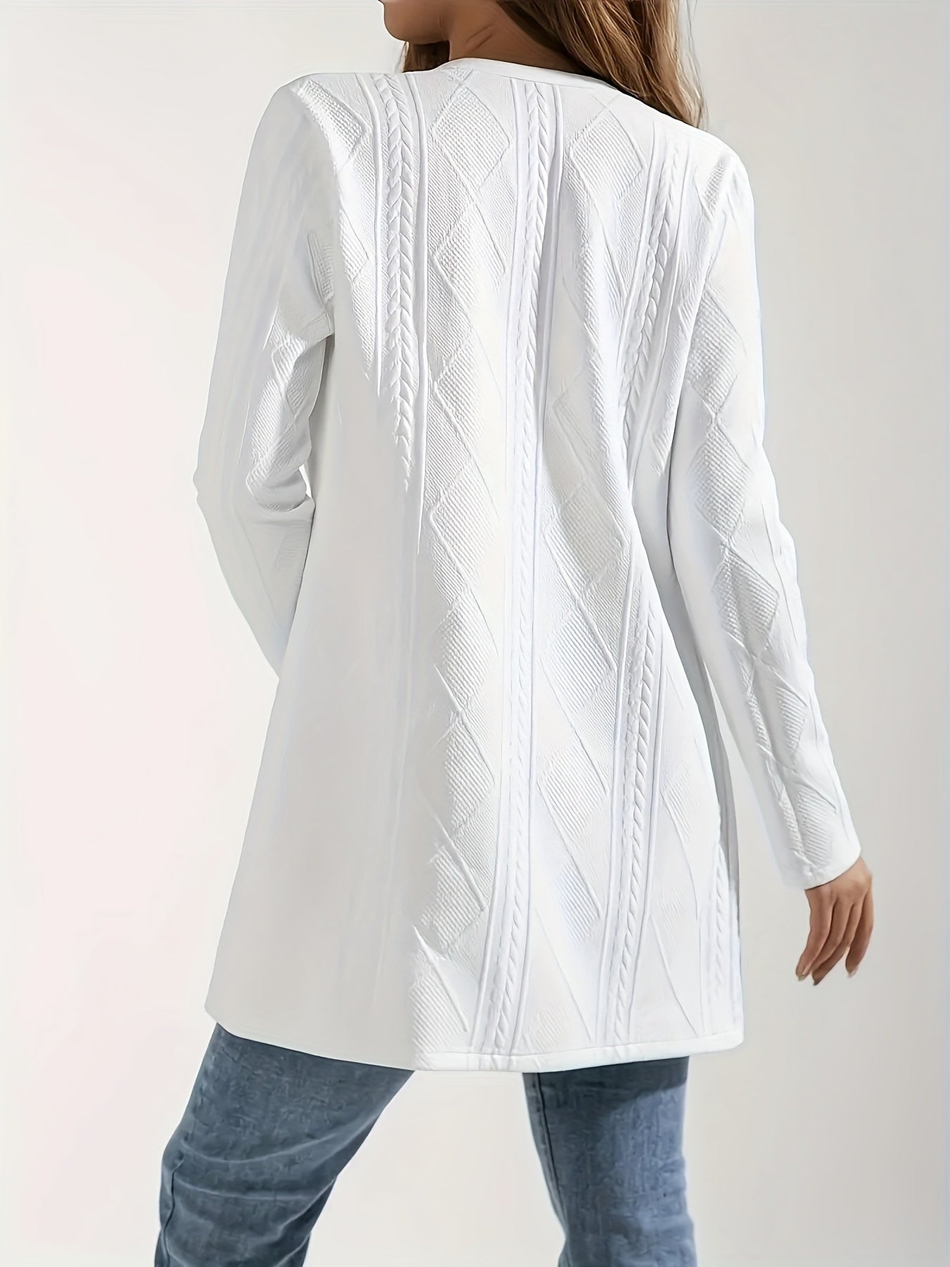 WW | Chic White Textured Open Jacket for an Elegant Style