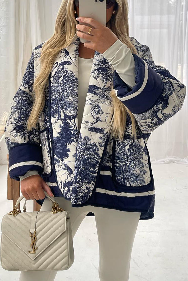 WW | Songs Porcelain Ink Printed Bag Quilted Cotton Kimono Jacket
