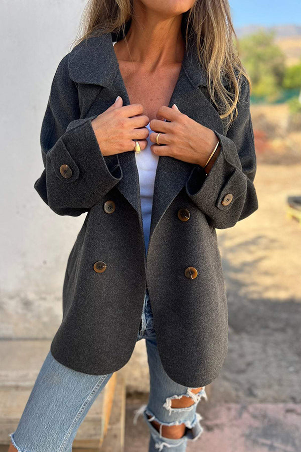 WW | Farbe Revers Langarm Knopf Freizeitjacke
