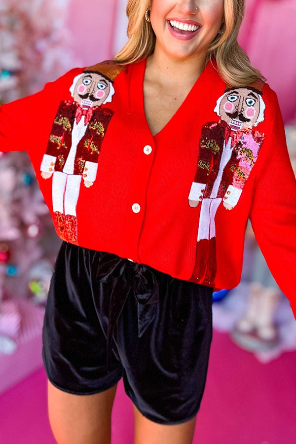 WW | Weihnachtsnussknacker Pailletten Freizeit Strickjacke