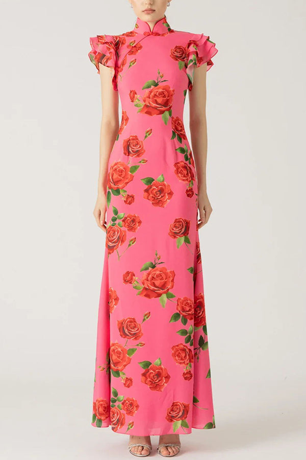 Lenia – Modern Dress with Stand-Up Collar and Flared Sleeves