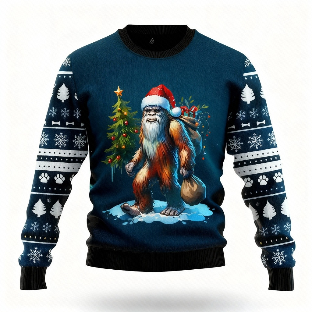 WW | Tier- & Tannenbaum-Muster Druck - Vintage Weihnachtsikone Hässlicher Pullover