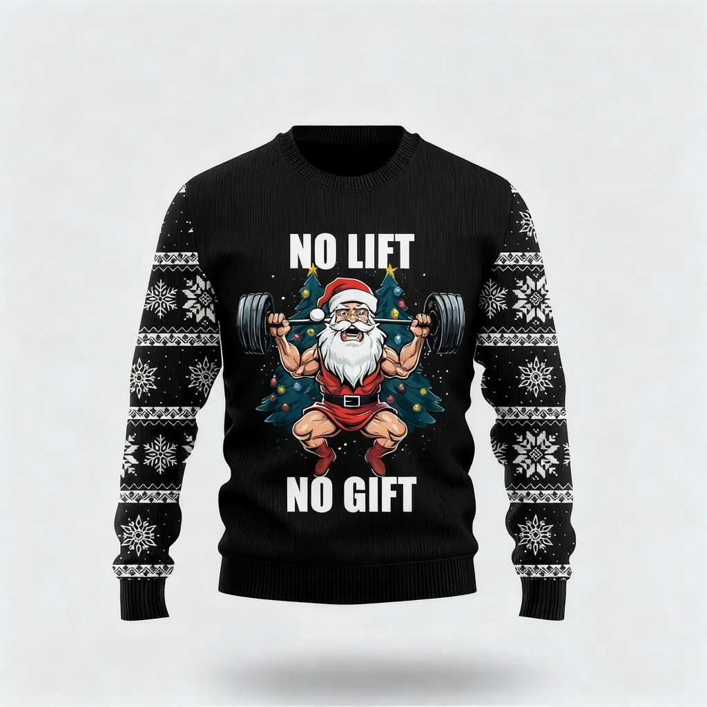 WW | Weihnachtsmann Cartoon Druck - Schwarzer Feiertagsikonen Pullover