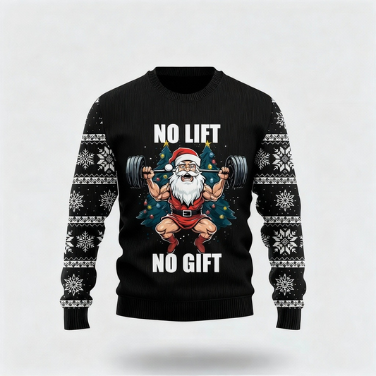 WW | Santa Claus Cartoon Print - Black Holiday Icon Sweater