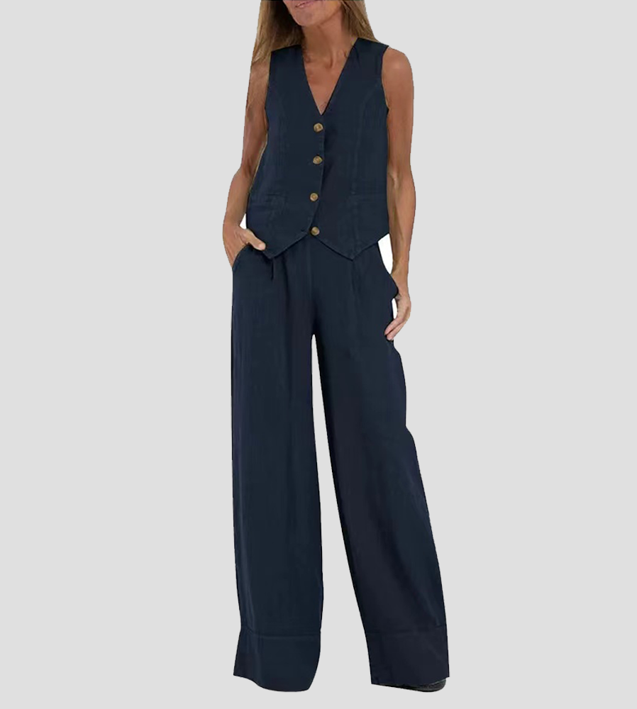 WW | Knopf-Weste & Weit Geschnittene Hose Set
