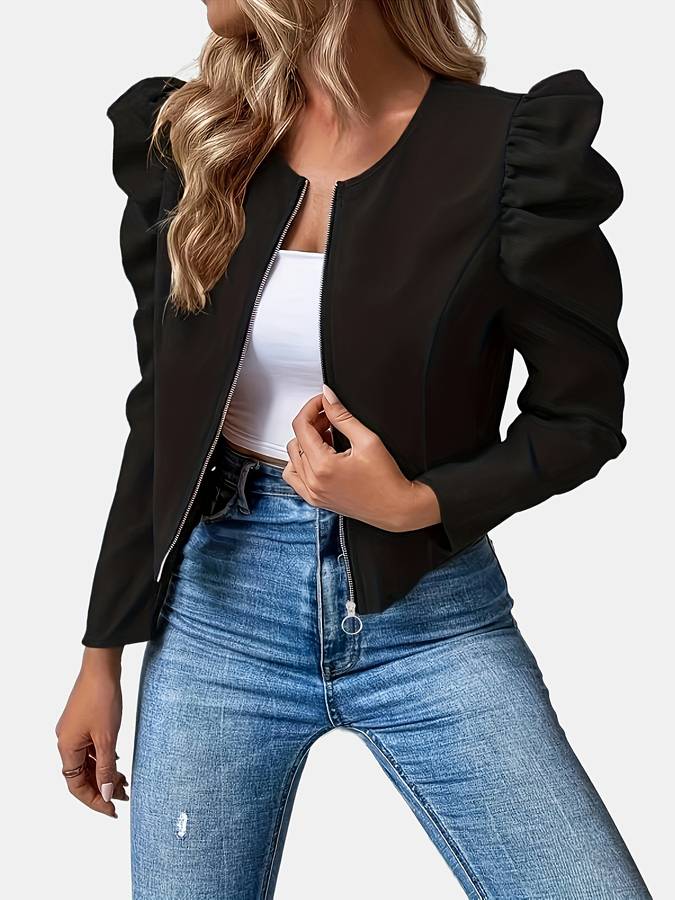 with puff sleeves and zipper