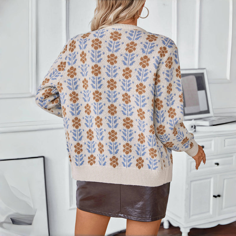 WW | Blumenstrickjacke mit Feinem Muster