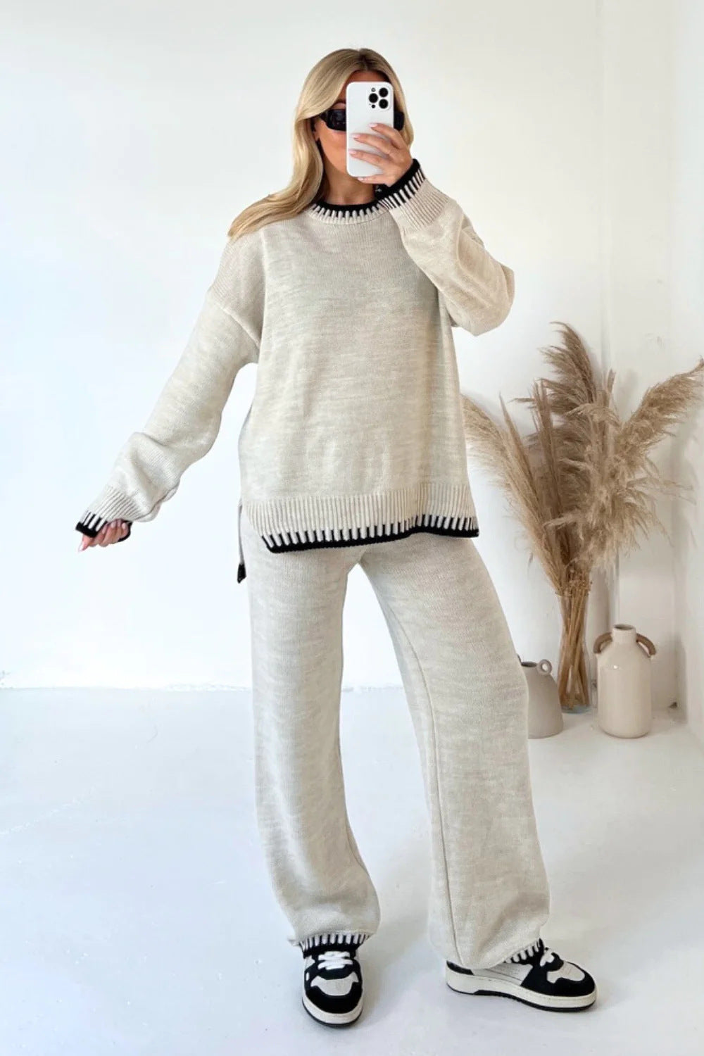 WW | Damen Strick Zweiteiler mit Pullover und Hose