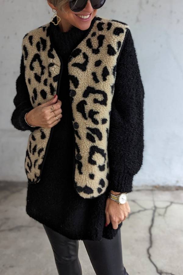 WW | Leopardenmuster Frontöffnung Lässige Herbst- und Winterweste Jacke
