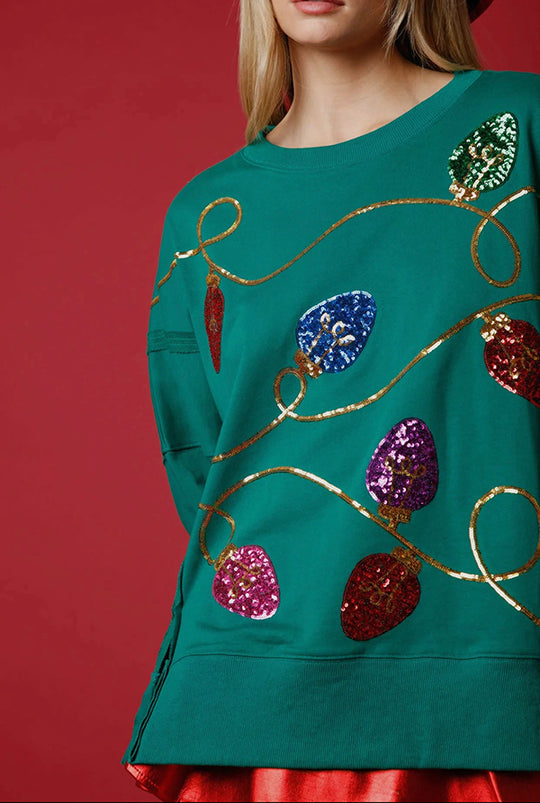 WW | Christmas Lights Sequin Slit Pullover Sweatshirt