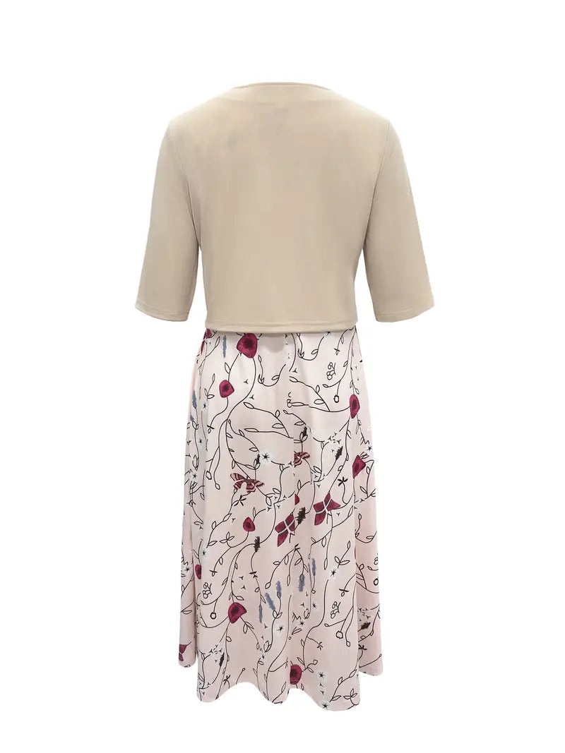 WW | Geteilter Kleid mit V-Ausschnitt und Ärmellose Oberteil mit Blumenmuster