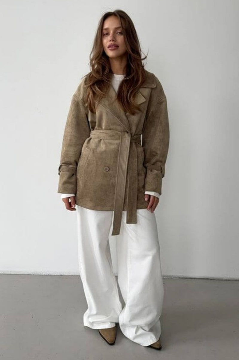 WW | Suede Lapel Waistband Jacket Coat