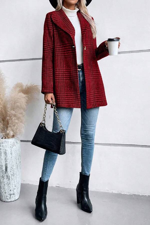 WW | Kollektion Karierter Kragen Langarmjacke