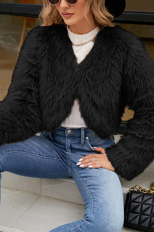 WW | Long Sleeve Short Casual Faux Fur Jacket