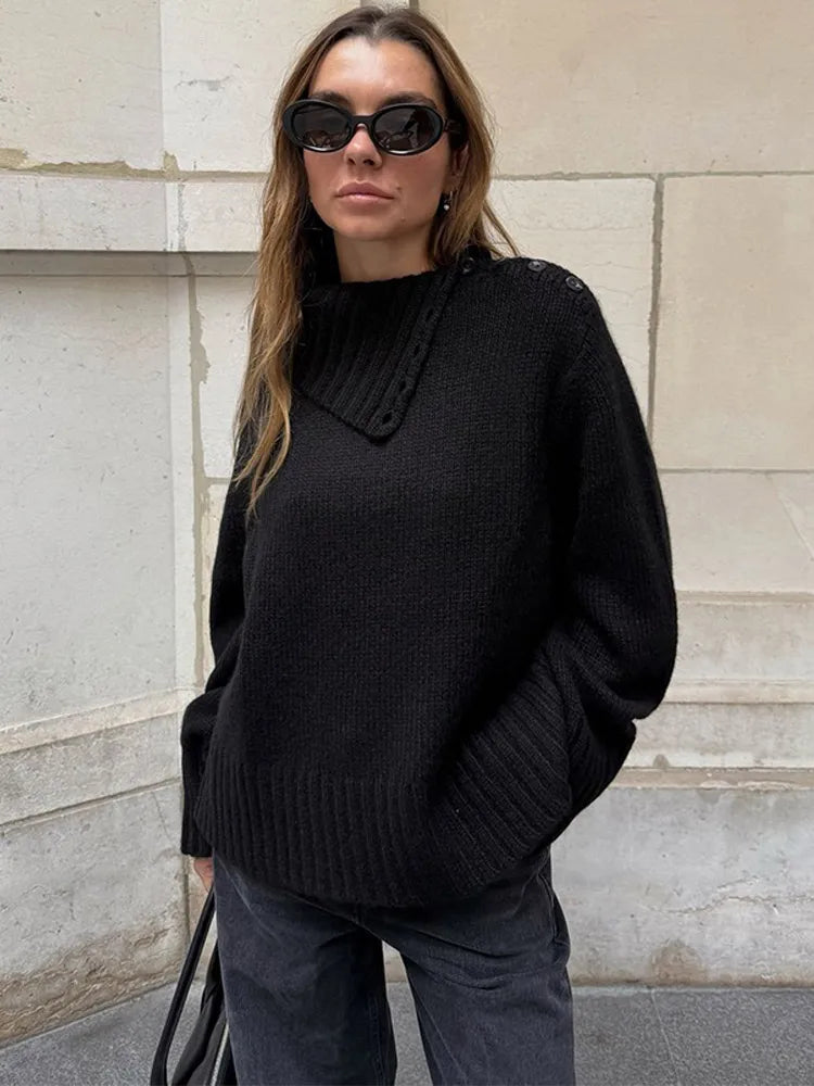 WW | Cozy sweater with button-up stand-up collar and relaxed fit