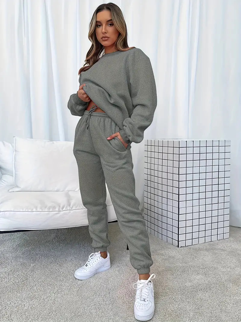 WW Jogginganzug | Lässig weicher 2-teiliger Damenanzug mit Pullover und passender Hose