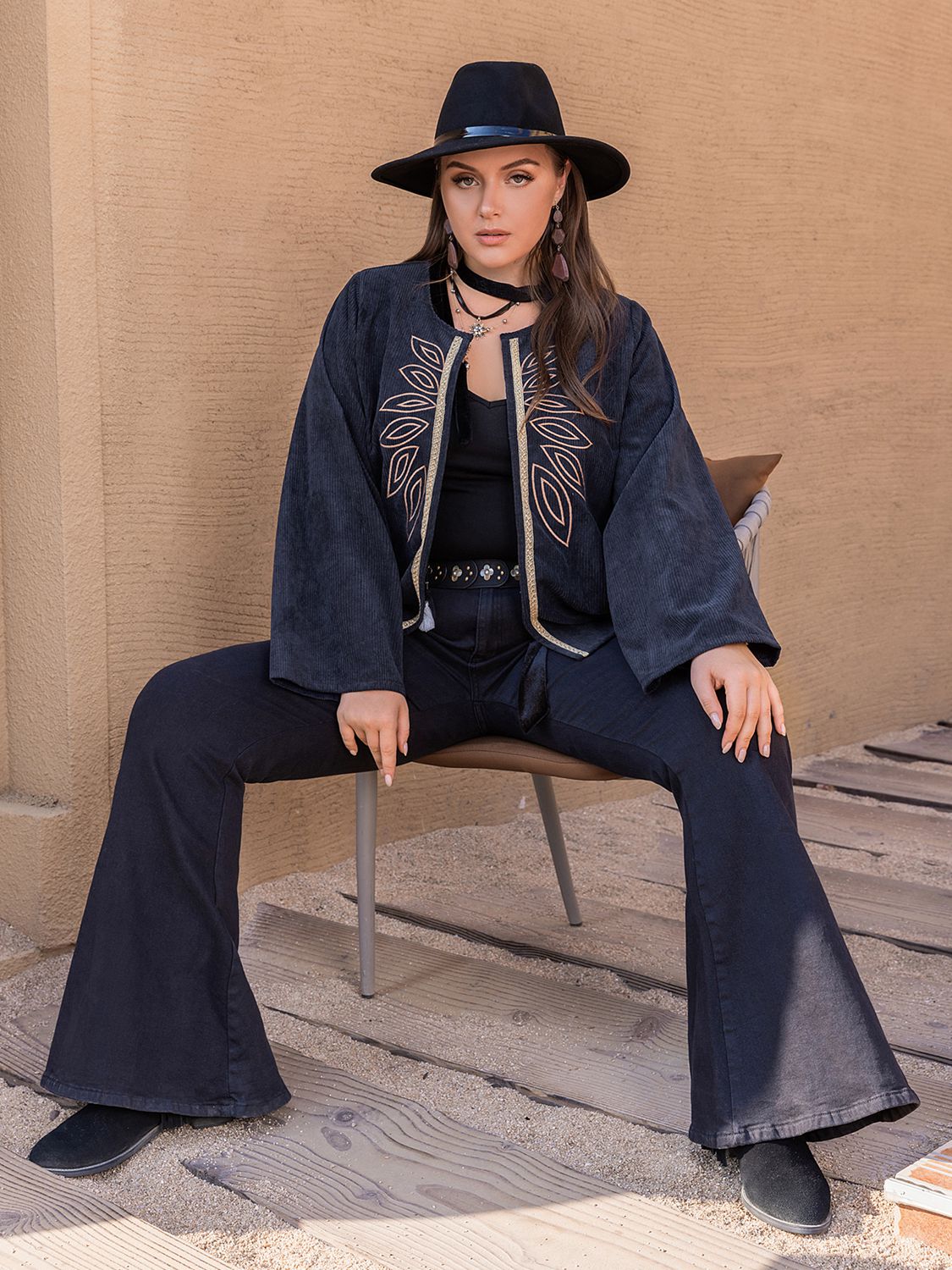 WW | Bestickte Jeansjacke - Weite Ärmel - Premium Baumwollmischung - Festival-inspirierte Oberbekleidung