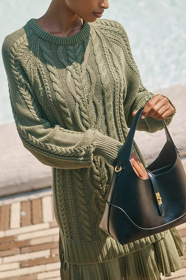 WW | Knit sweater dress with pleated chiffon hem