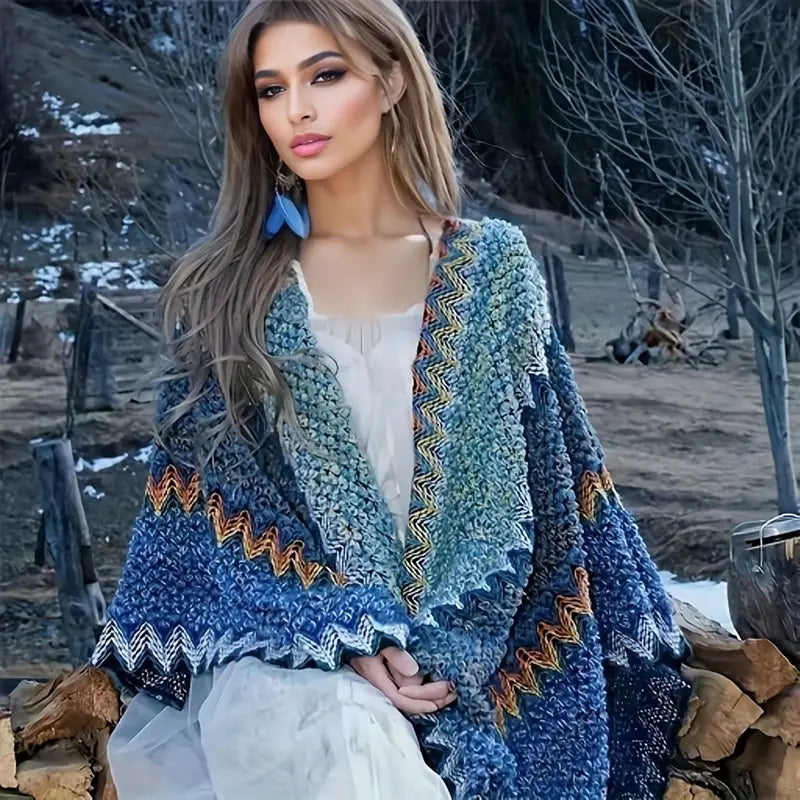 WW | Vintage Wavy Striped Knitted Scarf Tassel Vest