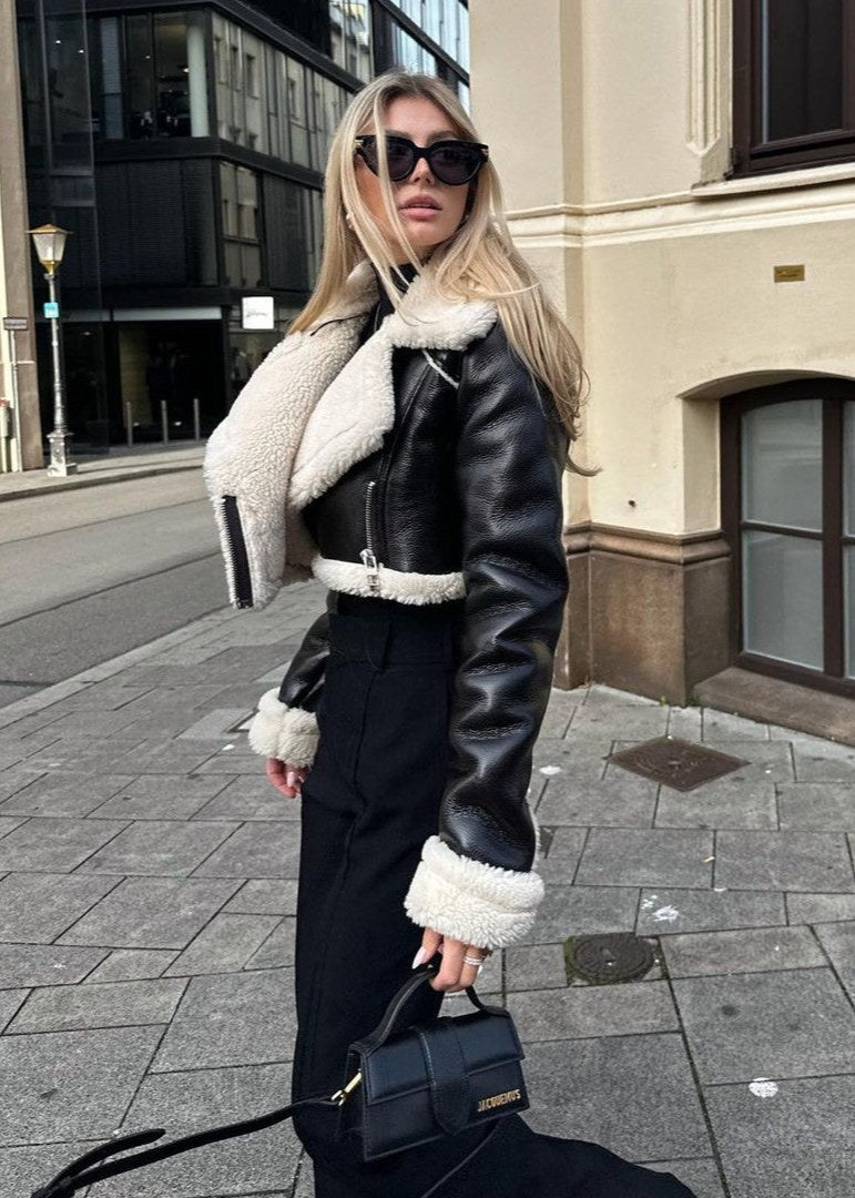 WW | Sherpa Trim Lederjacke - Kurzer Reißverschlussstil
