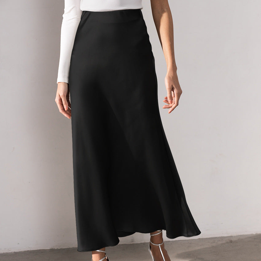 WW | Stilvoller Rock mit hoher Taille Seidiges Eis Seidenrock
