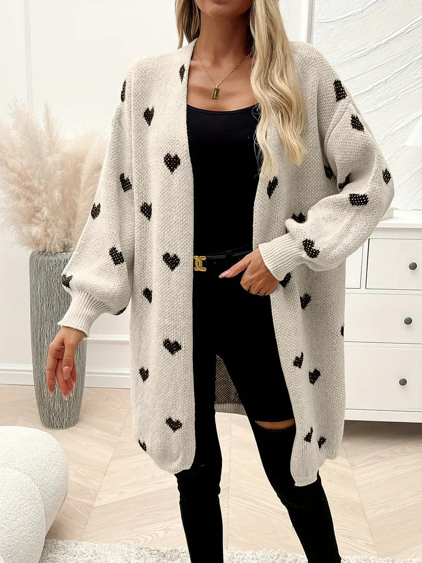 WW | Heart Pattern Wool Knit Cardigan for Women - Perfect for Everyday Wear