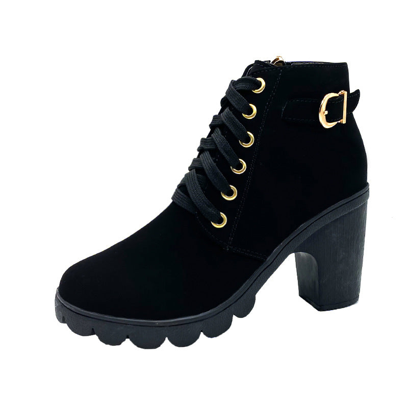 WW | Stiefeletten mit Blockabsatz - Warm Gefüttert - Rutschfeste Sohle - Goldene Details