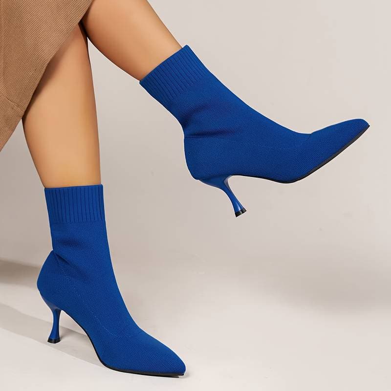 WW | Stiefeletten Stricksocken Stiefel Spitzzehen Schlanker Stiletto Absatz Enger Sitz