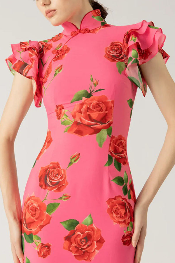 Lenia – Modern Dress with Stand-Up Collar and Flared Sleeves