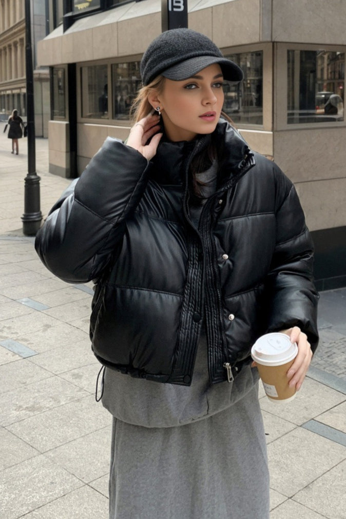 WW | Faux Leather Insulated Puffer Jacket