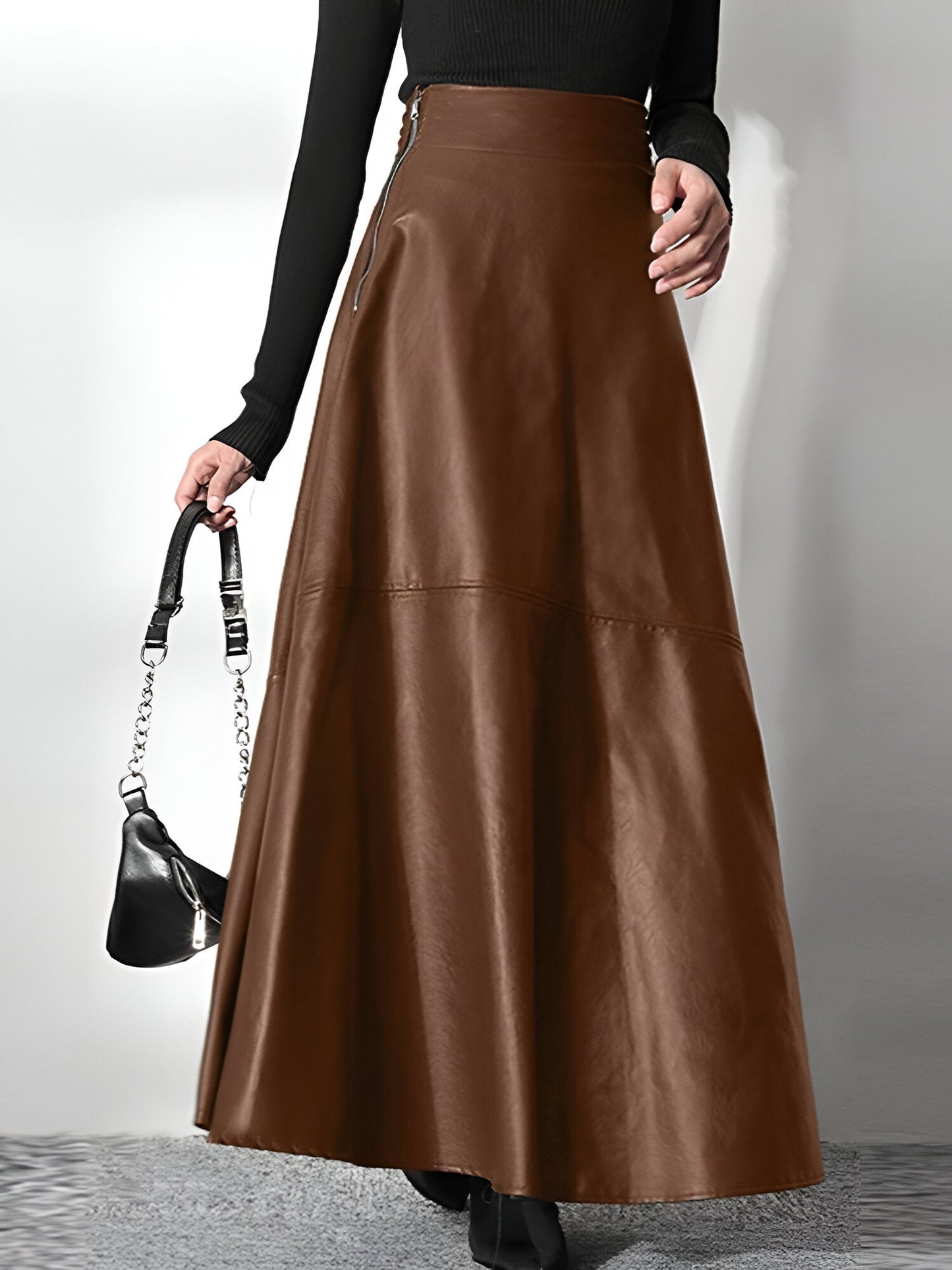 WW | Eleganter PU-Leder Maxi-Rock