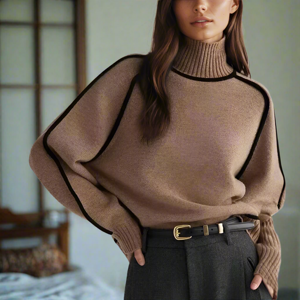 WW | Turtleneck Wool Blend Oversized Batwing Sleeves Rib Knit