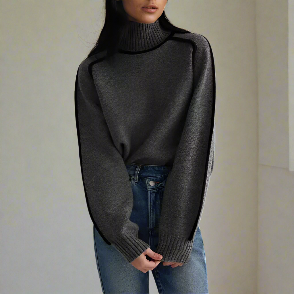 WW | Turtleneck Wool Blend Oversized Batwing Sleeves Rib Knit