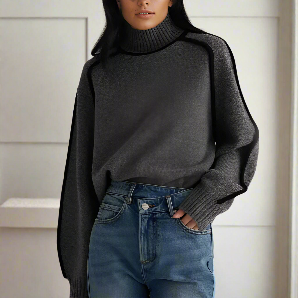 WW | Turtleneck Wool Blend Oversized Batwing Sleeves Rib Knit