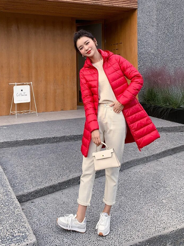 WW | Long Down Jacket Pleasantly Warm & Stylish