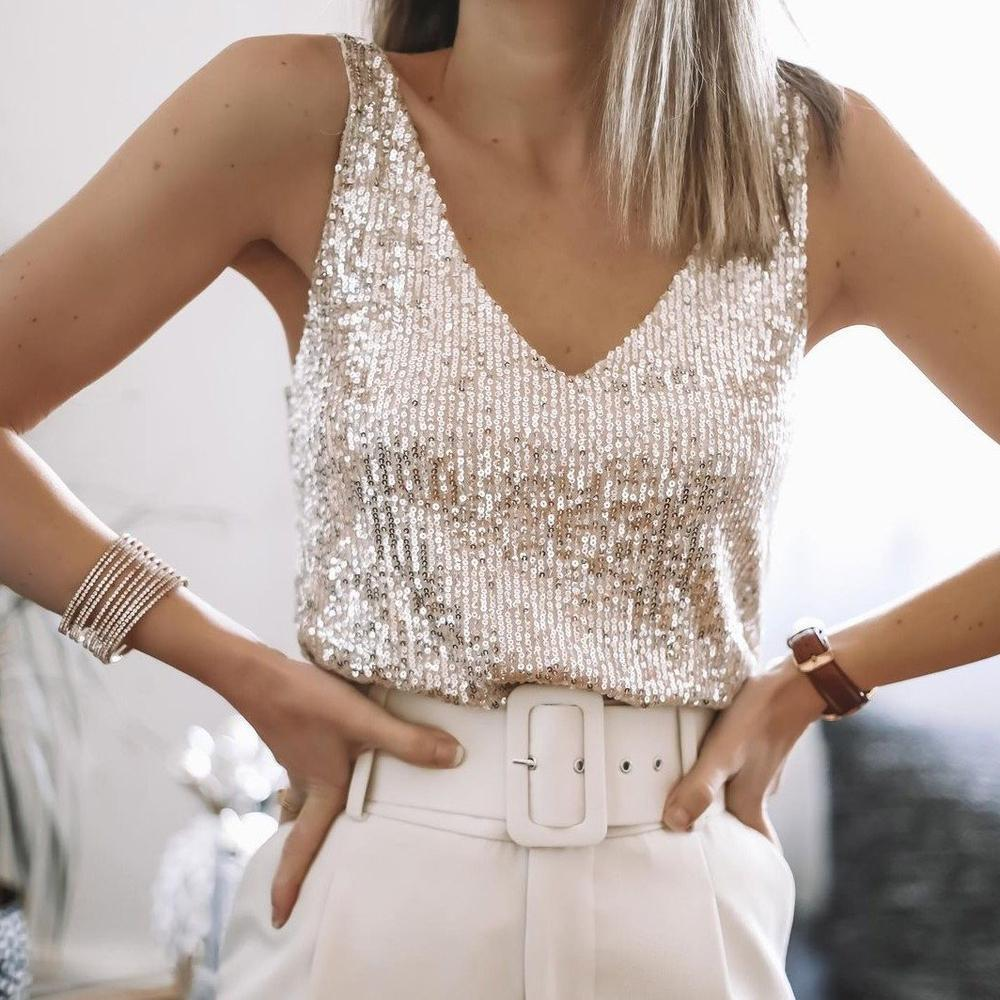 WW | Damen Festliche Oberteile Glitzer Top