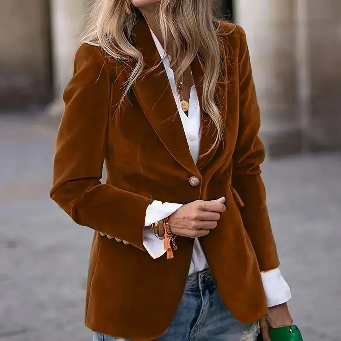 WW | Damen Samt Blazer Goldene Knopfdetails